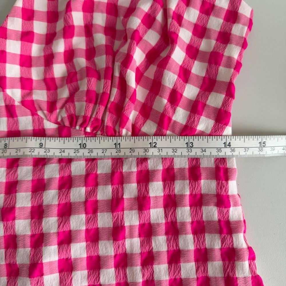 ASOS Pink Gingham Seersucker Mini Dress V-Neck Sleeveless Check Size 6 NWT - Picture 8 of 9